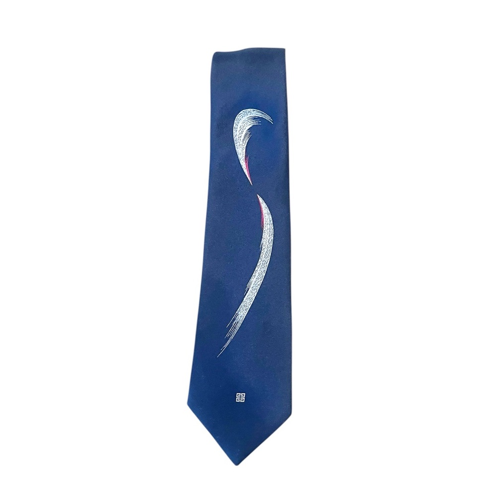 Givenchy Monsieur Blue With White Design Silk Polyester Blend Men’s Neck‎ Tie